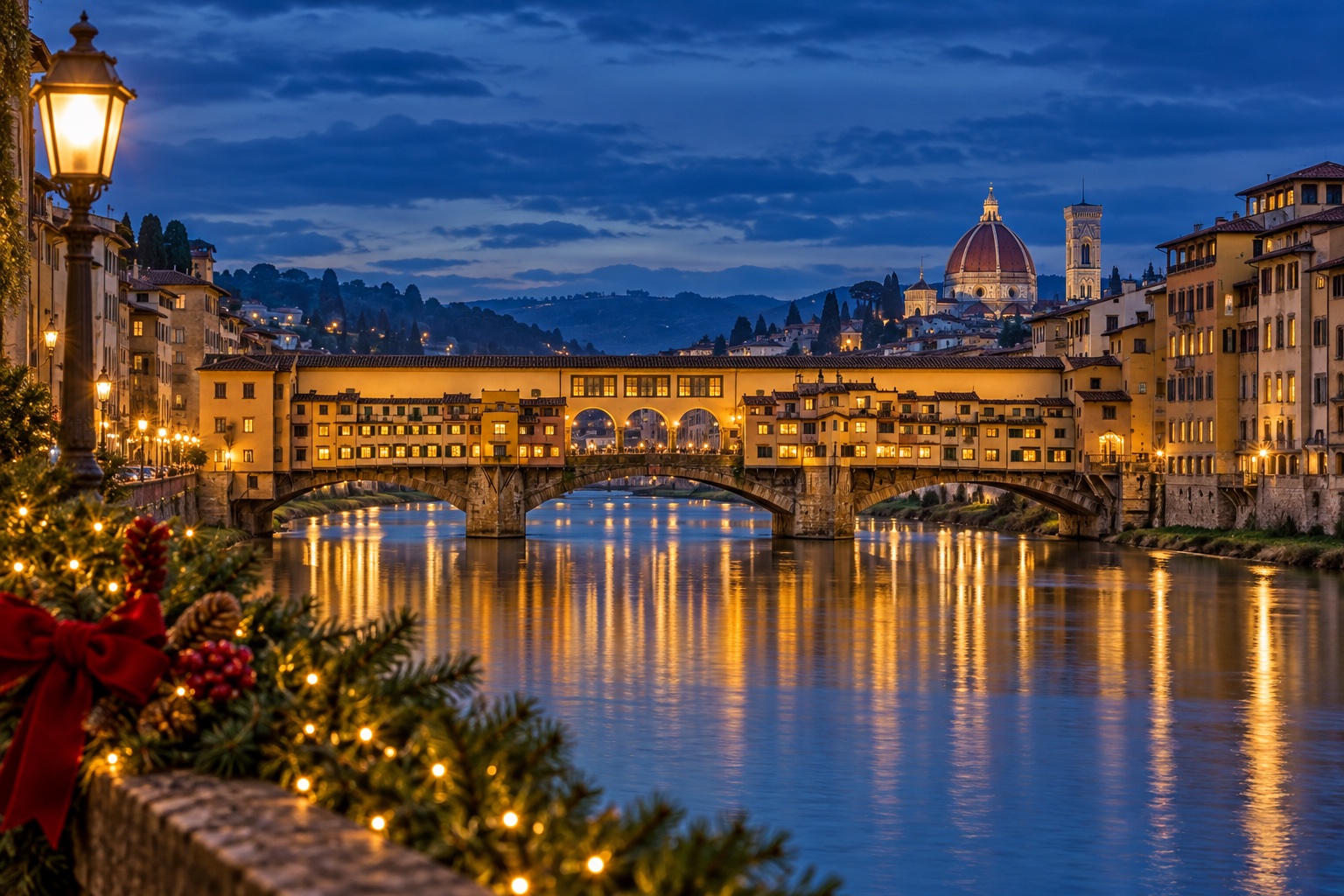 Immagine illustrativa di Firenze e Ponte Vecchio in atmosfera natalizia